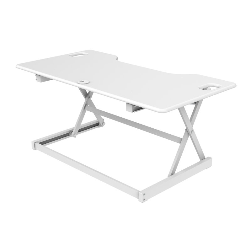  46 in. White Height Adjustable Standing Desk Converter with Double Monitor Mount Stand and Deep Keyboard Tray, White/White