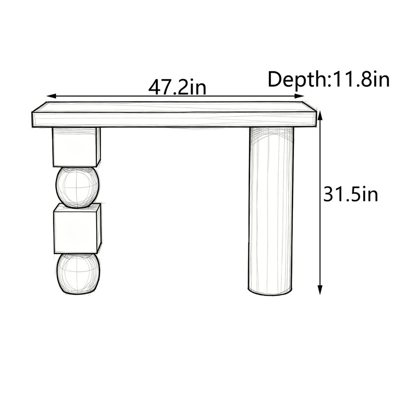 Table d'entrée Mid-Century, H 31,5 po x l 47,2 po x P 11,8 po, Noir