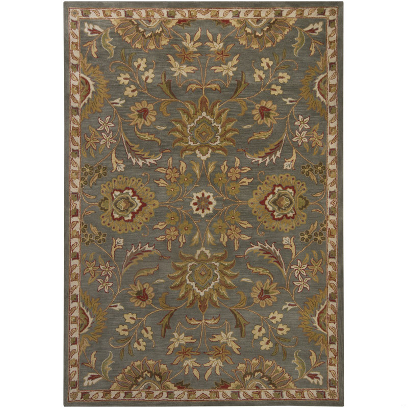 Tapis bleu palmier en laine touffeté à la main Bartz, Rectangle 5 pi x 7 pi