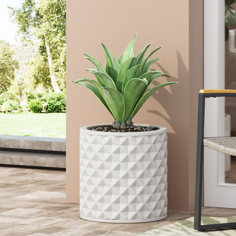  MGO Round Planter for Indoor and Outdoor Use, Stylish Diamond Embossed Pattern, Durable and Weatherproof Construction, White