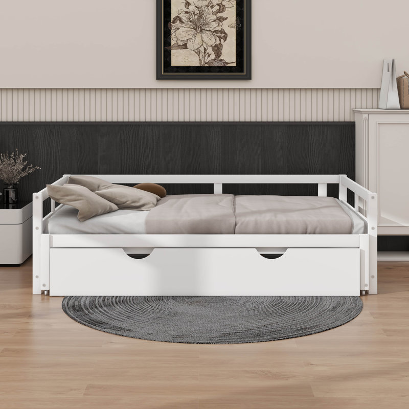 Lit de jour extensible simple avec lit gigogne, Blanc