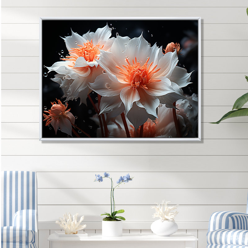 Fleurs de corail sous l'eau - impressions murales florales, Cadre flottant blanc, 12" H x 20" W
