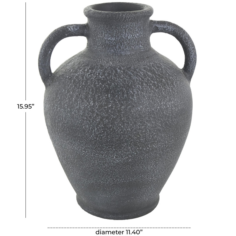 Ceramic Whitewashed Textured Amphora Decorative Vase with 2 Handles