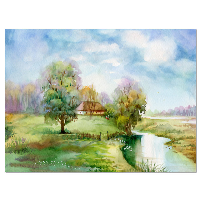 «Village Life Landscape», reproduction sur toile tendue, H 12 po x l 20 po