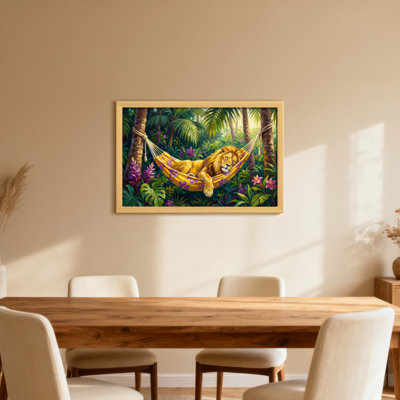 Animals Lion Resting In Hammock Jungle Scene