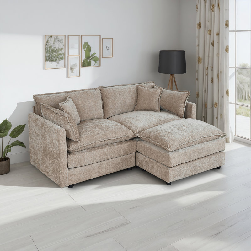 Canapé-lit en chenille moderne avec repose-pieds, Chenille café, H 33,85 po x l 77,16 po x P 35,82 po