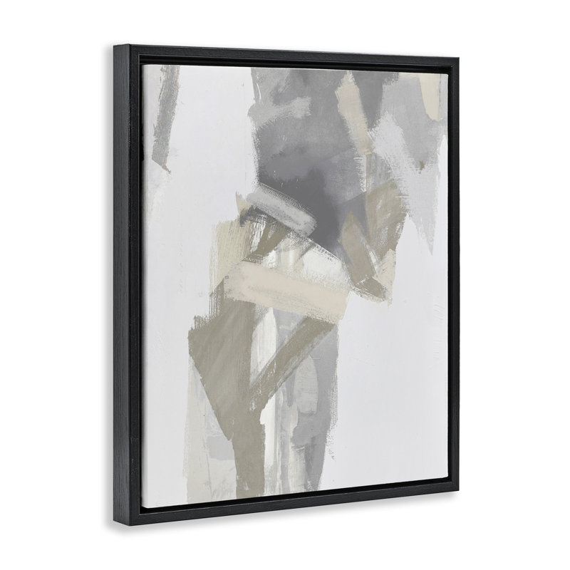 Cadre flottant gris et beige Elegant Streaks, design par Rachel Springer, H 21 po x l 17 po, Cadre flottant noir de jais