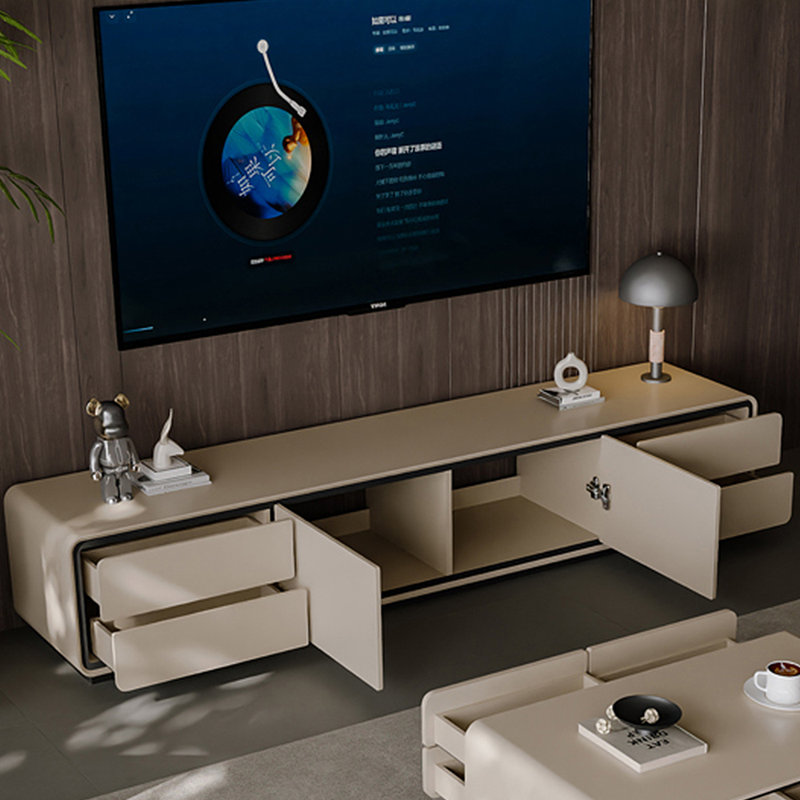 Meuble télé multi-couches en bois massif, 86.61", Kaki
