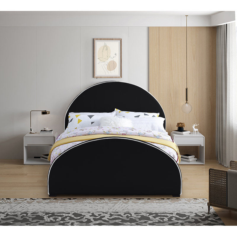 Hilbrand Upholstered Unfinished Panel Bed, Black Velvet, Queen