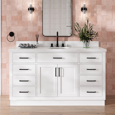 Tidworth Solid Wood Single Bathroom Vanity with 1.5'' White Quartz Top
