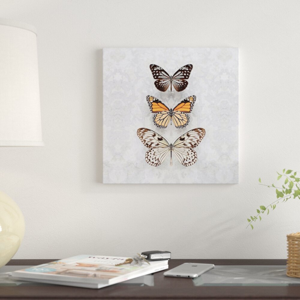 Three Speckled Butterflies Print on Canvas East Urban Home Size: 12 H x 12 W x 1.5 D