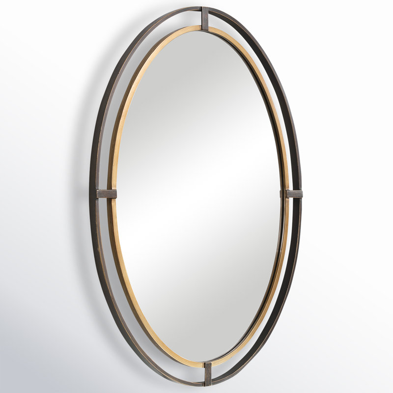 Oval Bronze and Gold Double Frame Wall Mirror