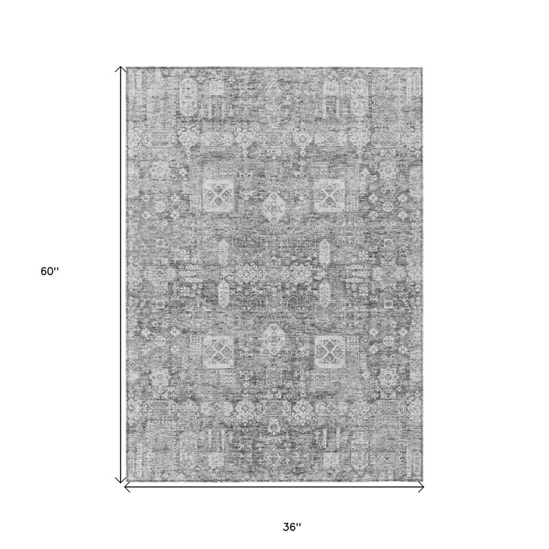 Tapis oriental lavable d'intérieur gris argent 3 pi x 5 pi
