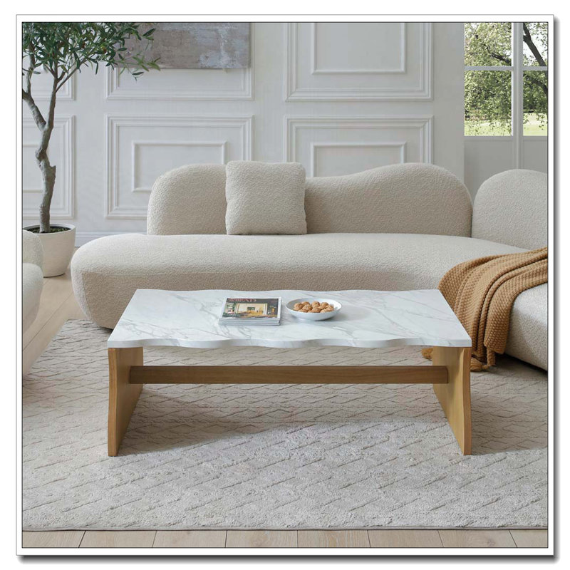 Living Room Waves Coffee Table, Natural Wood