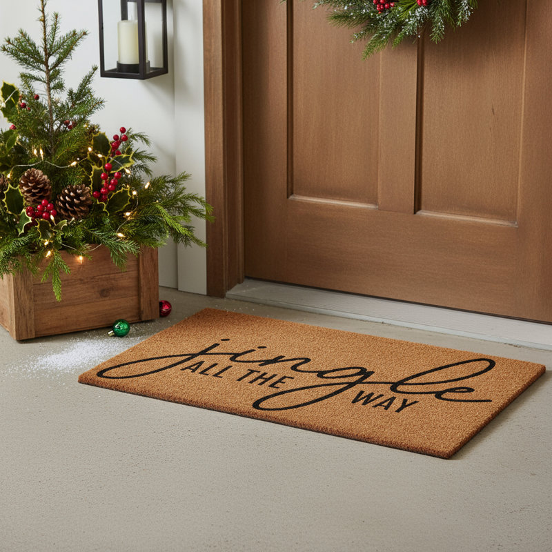 17" X 29" Brown And Black Christmas Outdoor Coir Door Mat