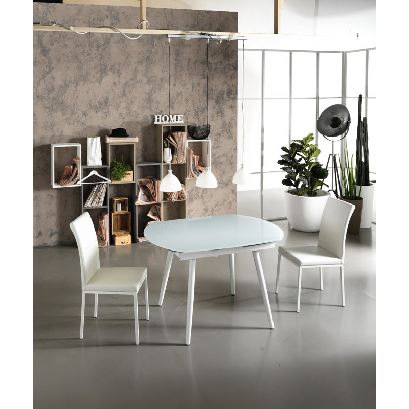 Briones Extendable Oval Glass Top Metal Base Dining Table, White