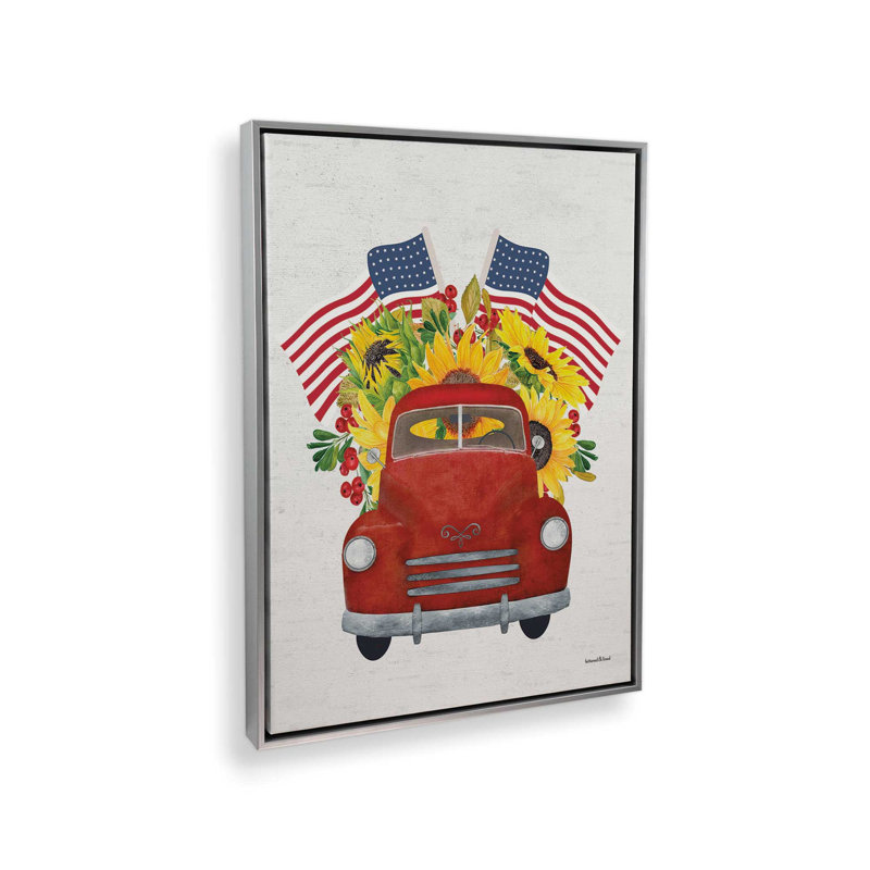 Tournesols et drapeaux, L 24 po x H 32 po, Toile avec cadre, Argent