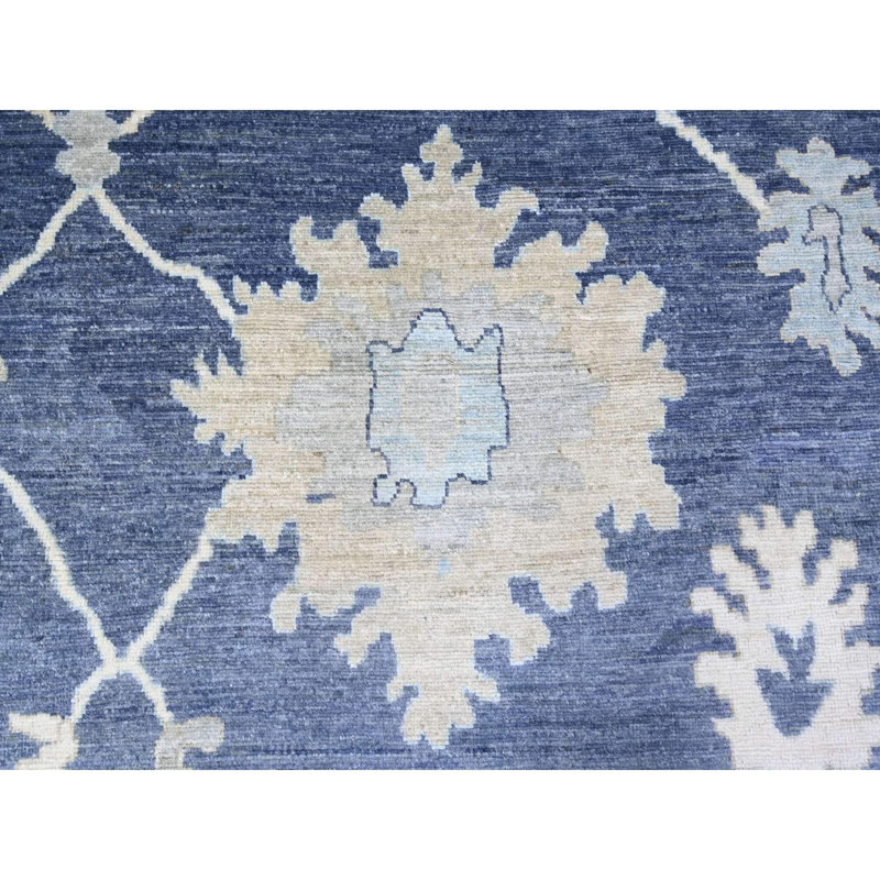 Tapis surdimensionné bleu en laine noué à la main 12 pi 1 po x 15 pi 7 po Angora Oushak 129D8183349B45DBB3A84DD6C908FD31