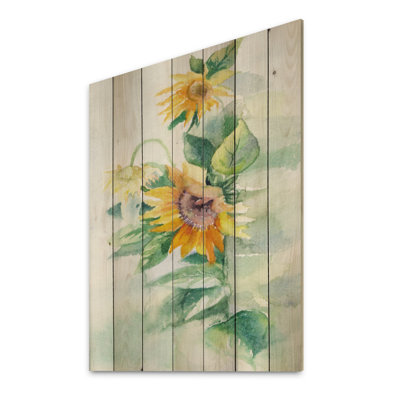 Élégant bouquet de tournesols - impression traditionnelle sur bois
