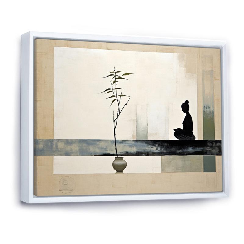 Mahmod Asian Art Modern Zen I - Art asiatique, art mural, H 34 po x l 44 po, Reproduction avec cadre flottant, Blanc