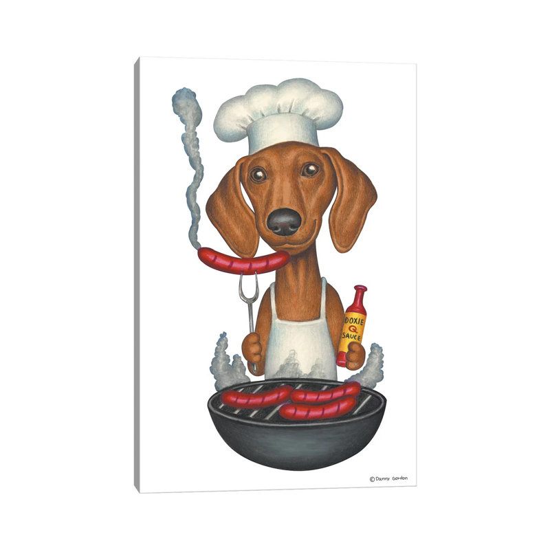 Dachshund Grilling by Danny Gordon - Wrapped Canvas Painting, 101.6 cm H x 66.04 cm W x 1.91 cm D