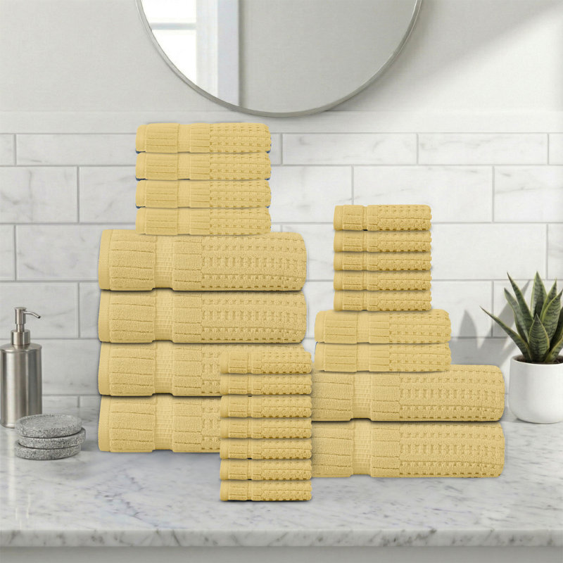 Ensemble de serviettes 24 pièces Willow - 100% coton peigné, qualité supérieure 630 g / m², jaune, ultra doux et très absorbant (ensemble de 6 serviettes de bain, 6 essuie-mains, 12 serviettes)