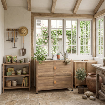 Station d'évier de cuisine autoportante avec armoire et robinet