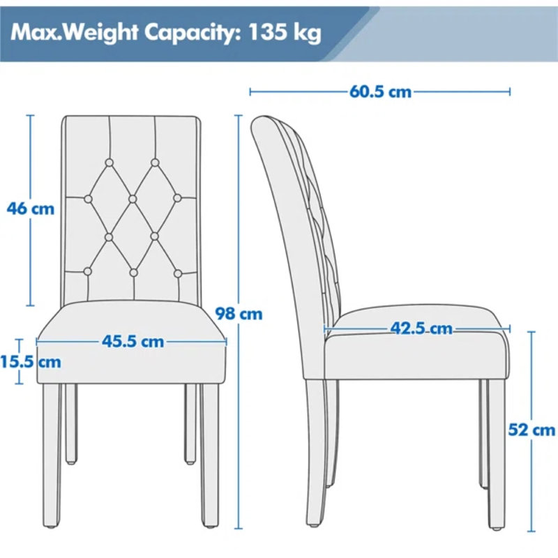 Button Tufted Padded Faux Leather Dining Chair with Solid Wood Legs, Gray