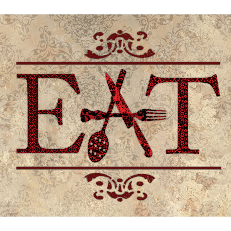 Red Utensils Eat - Textual Art Print, 81 cm H x 122 cm W, Wrapped Canvas