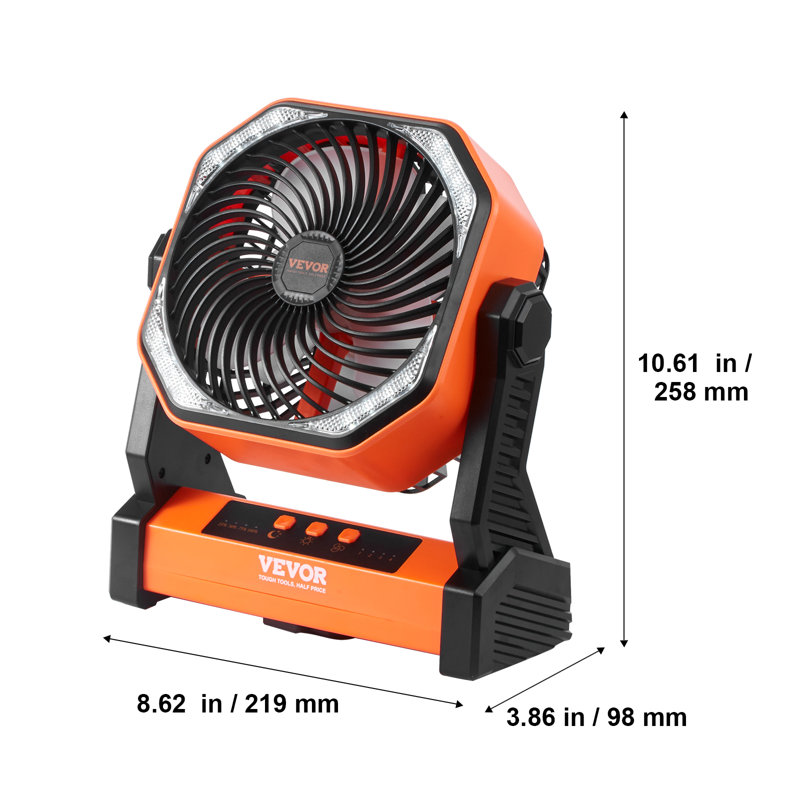 VEVOR 8-Inch Orange Rechargeable Desk Fan with LED Lantern