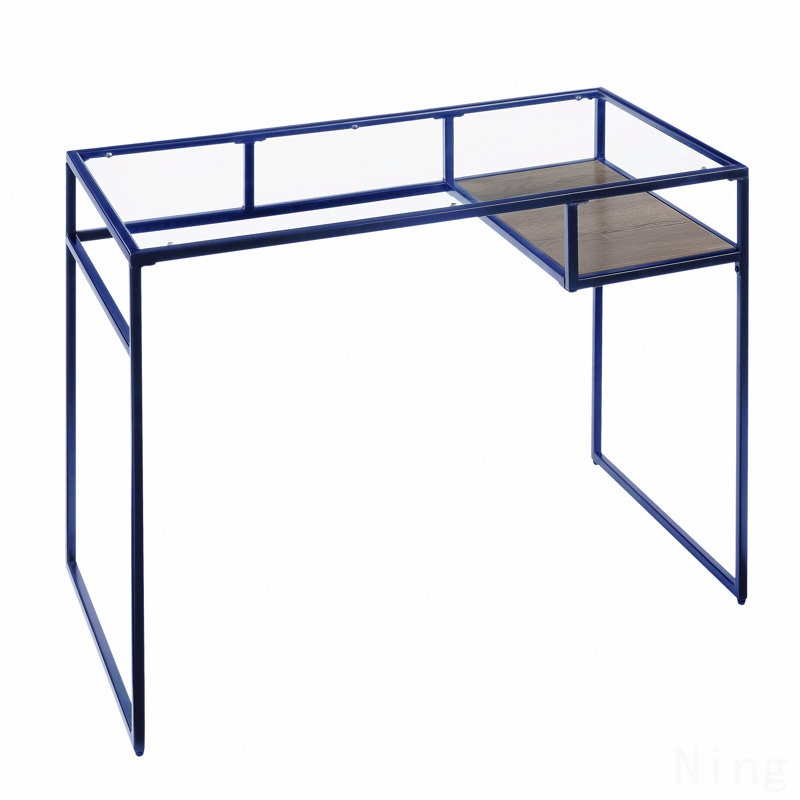 Bureau en verre avec plateau en verre et finition bleue