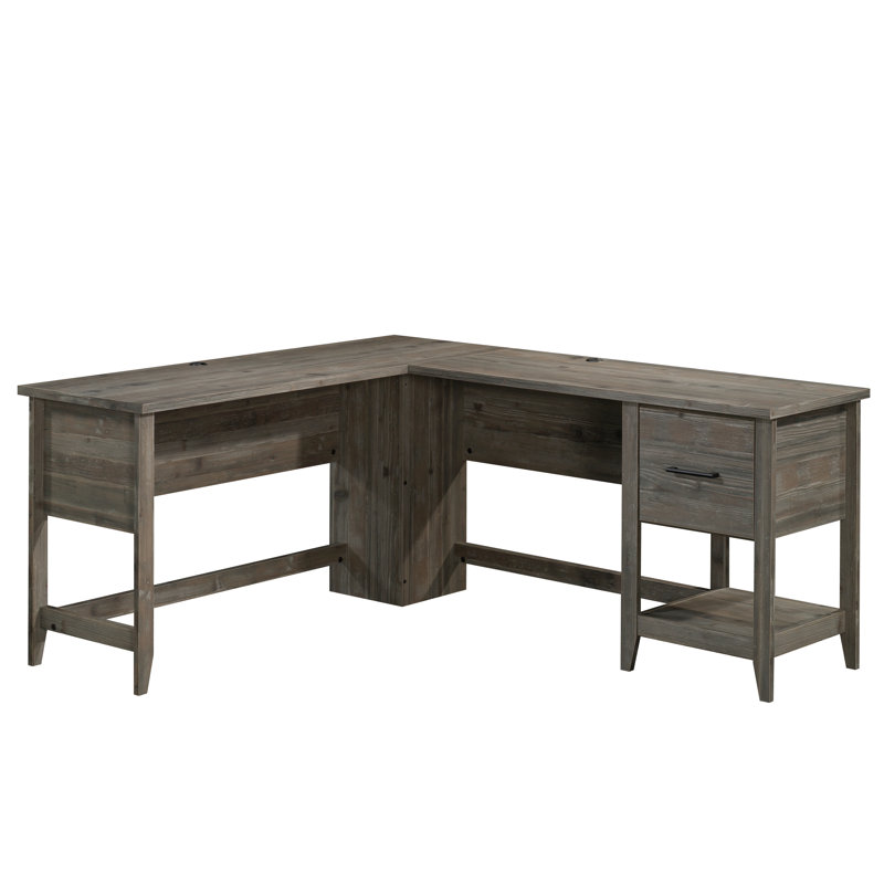 Bureau en bois en L avec tiroir classeur, brun