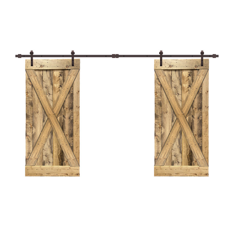 Porte de grange à panneaux et en métal avec trousse de quincaillerie d'installation, 36 po x 84 po, Chêne vieilli