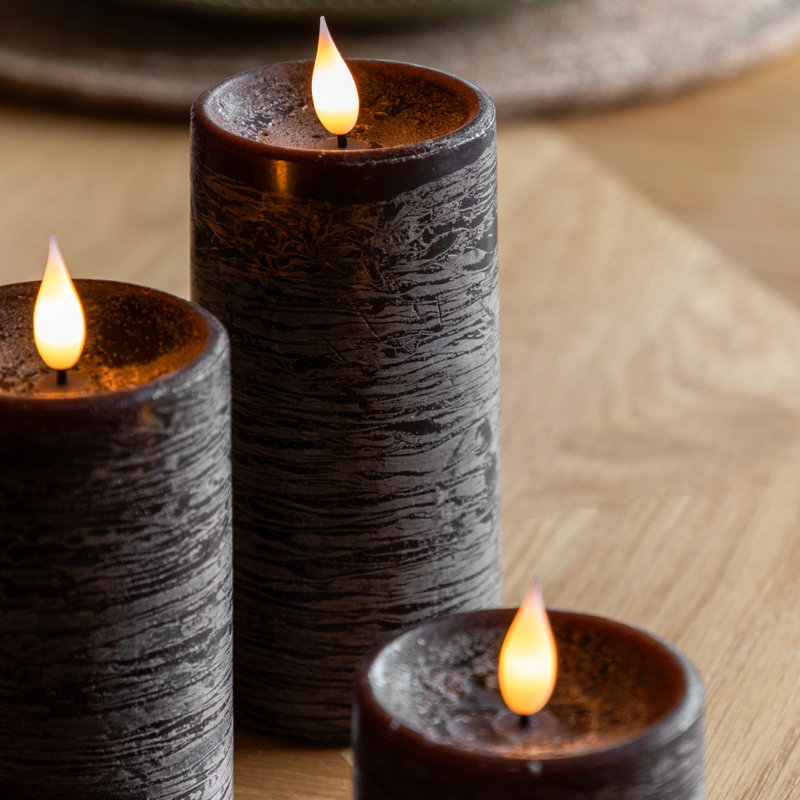Unscented Flameless Pillar Candle with Plastic Holder, Mocha