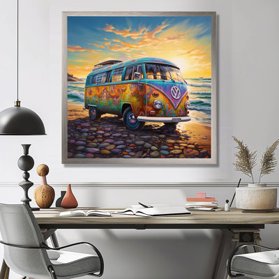 Magic Hippie Bus On The Beach - Car Van Wall Art