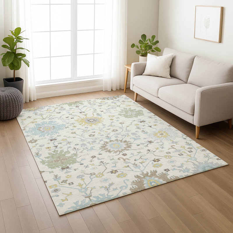 Tapis traditionnel lavable à la machine intérieur / extérieur ACN2609, Ivoire ivoire, 3 pi x 5 pi