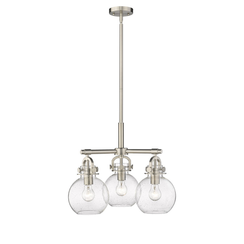 Luminaire suspendu sur tige 3 lumières Lantz, Bullé, Nickel satiné