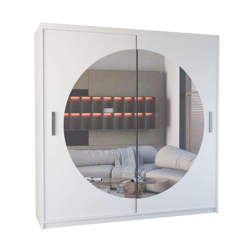 Cevahir 2 Door Manufactured Wood Wardrobe, 217cm H x 203cm W x 62cm D, White
