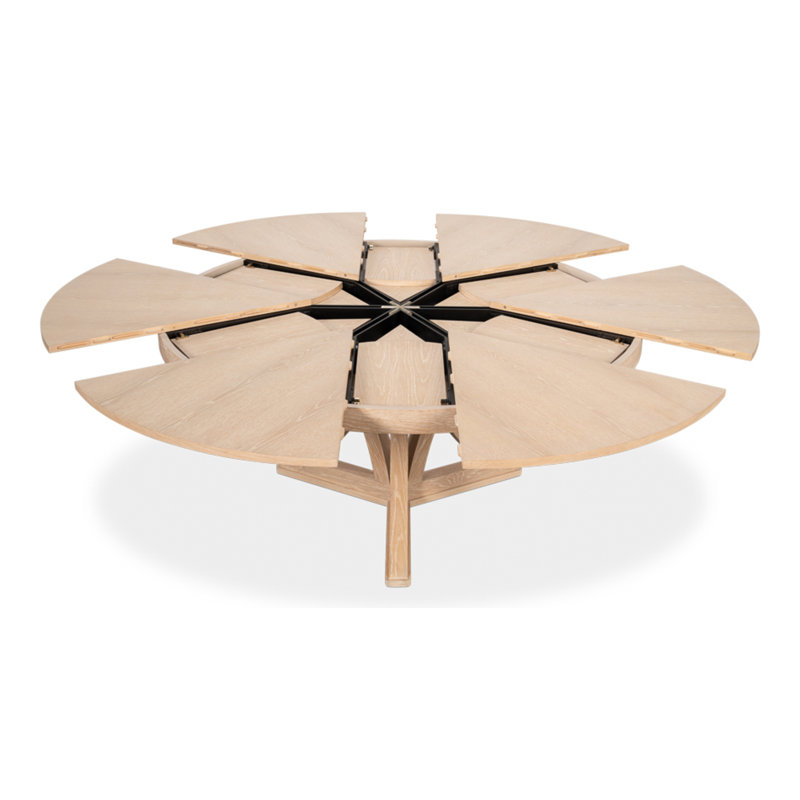 Casual Round Solid Oak Dining Table, Bleached Oak, 30"H x 64"L x 64"W