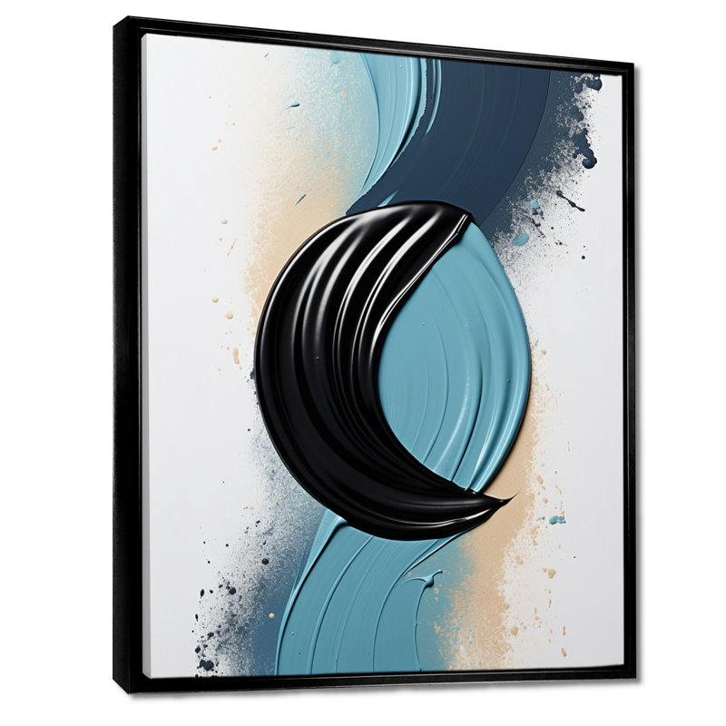 «Shadow Balance Blue and Black - Abstract Modern Waves», reproduction d'art murale, Toile avec cadre flottant noir