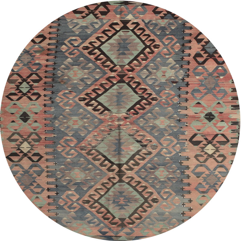 Tapis oriental multicolore tissé à la machine Oriental, Rond 5 pi