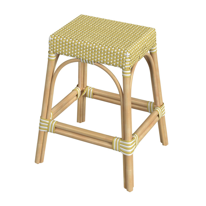 Lennart Counter/Bar Stool, Yellow/White Dot/ Natural Rattan Frame, Counter Stool (24.5" Seat Height)