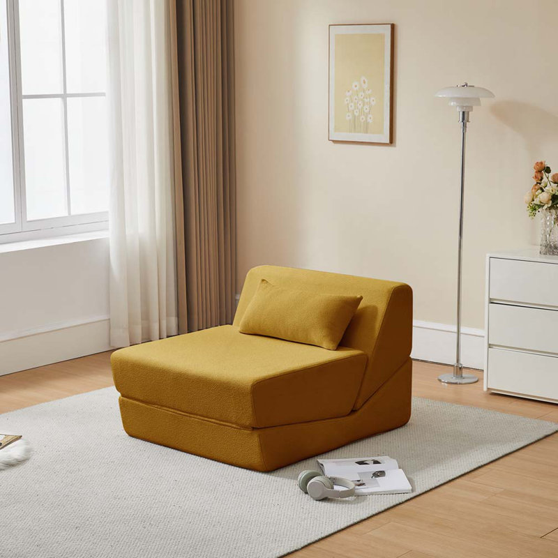 Chaise convertible en laine et en tissu, Jaune