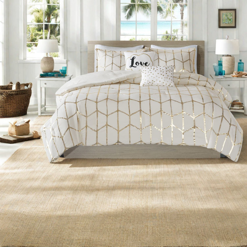 Ensembles de literie 5 pièces luxueux, 100% microfibre brossée, conception moderne pour les très grands / très grands lits californiens