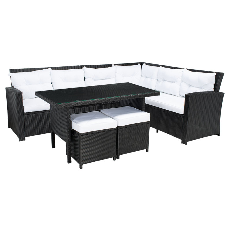 Barela Wicker 8 - Person Patio Conversation Sets with Cushions, Black
