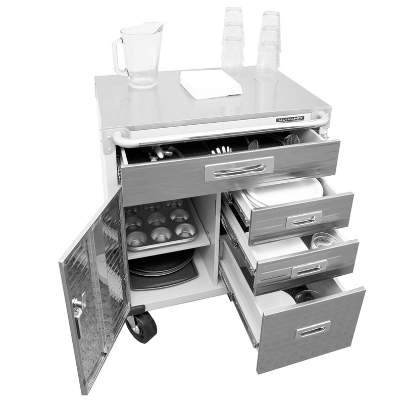 Armoire roulante 4 tiroirs avec 1 porte Seville Classics UltraHD, Acier Inoxydable