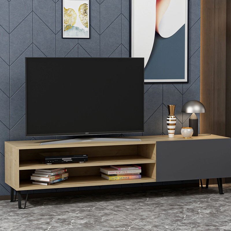 Posada TV Stand for TVs up to 75", Oak/Anthracite