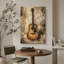 Illustration d'une guitare acoustique rétro avec notes de musique, photos de salle de musique, impression sur toile encadrée-132064195-132064199