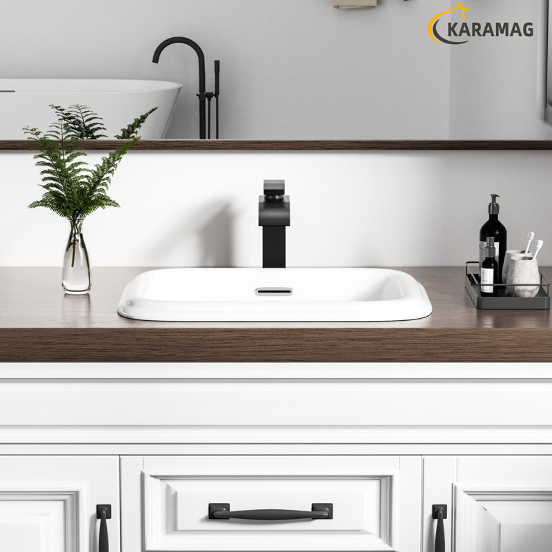 KARAMAG - Petit lavabo encastré rectangulaire semi-encastré de 19 po avec trop-plein pour salle de bain Compacct, blanc