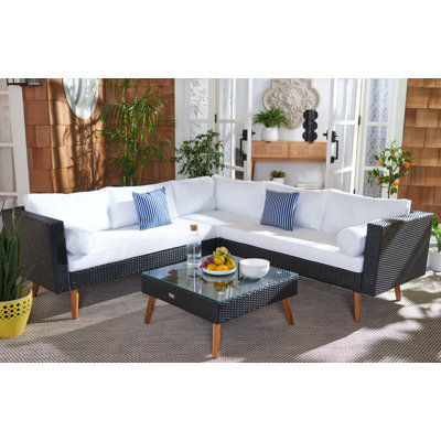 Chicago Wood 6 - Person Patio Conversation Set with Cushions